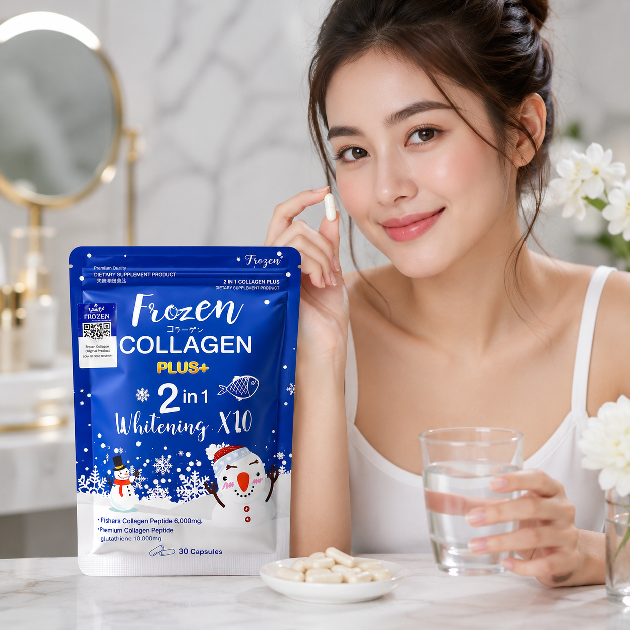 Frozen Collagen Plus+ 2 in 1 Whitening X10 Beauty Capsules 30 Softgels