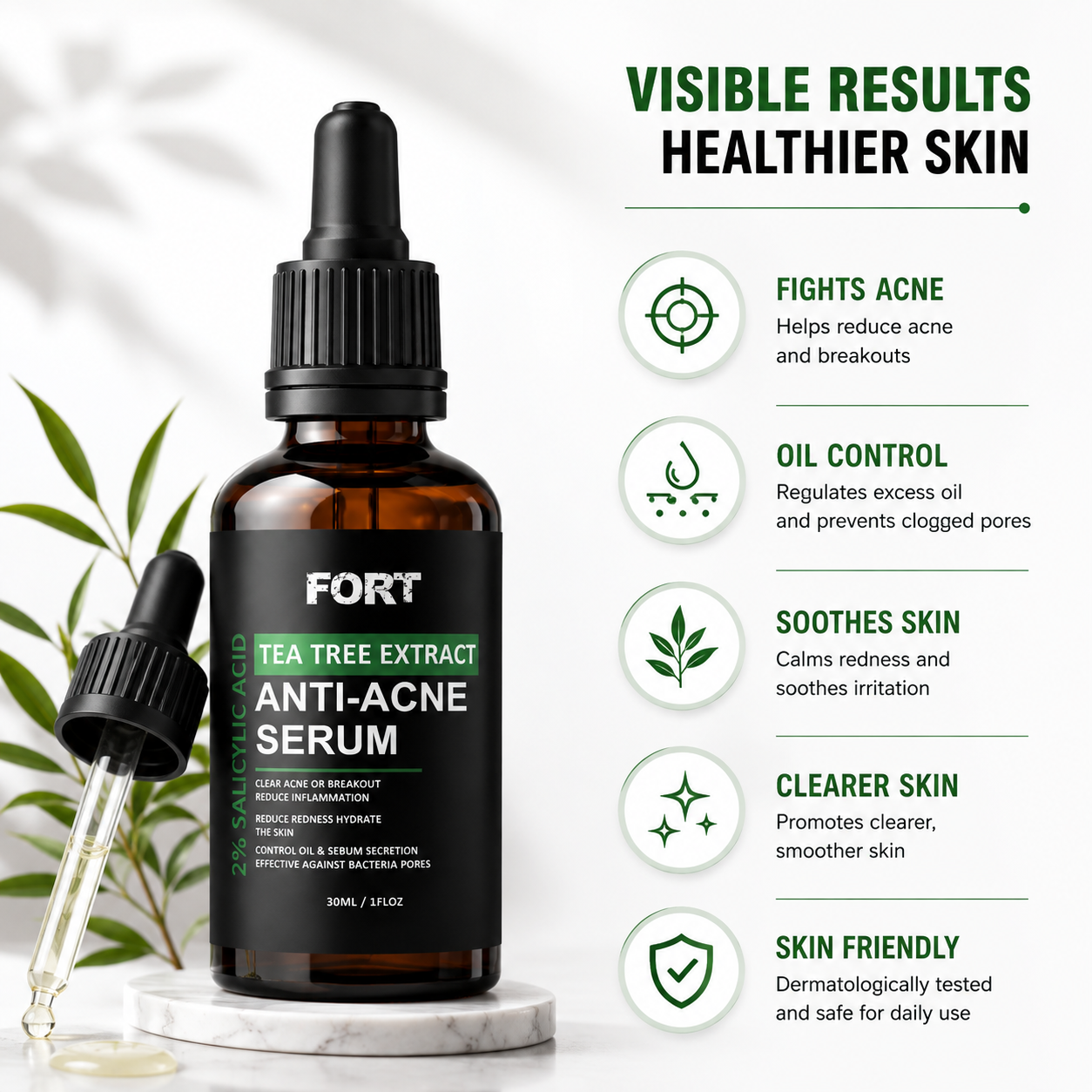 FORT Tea Tree Anti Acne Serum Blemish Control Face Treatment