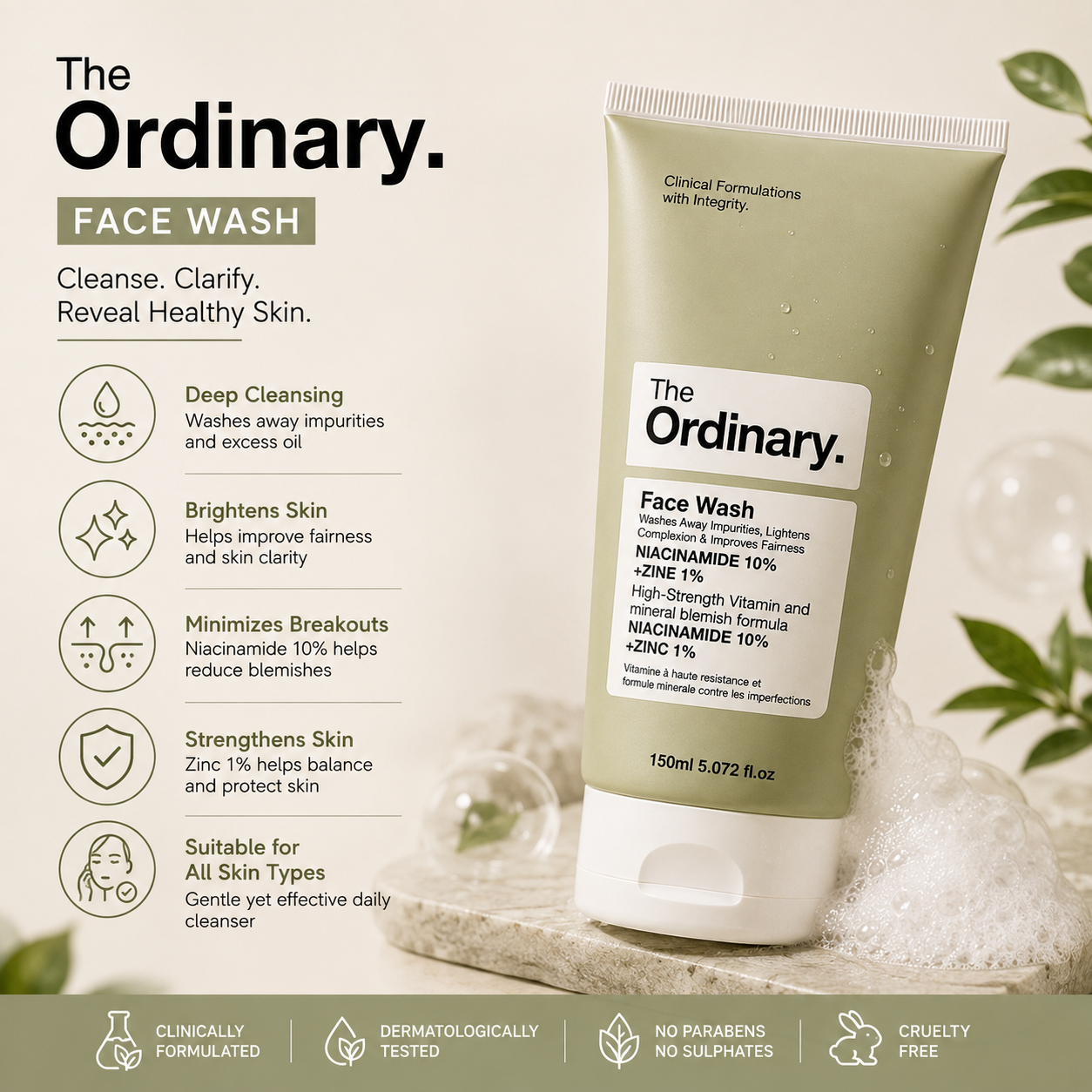 The Ordinary Niacinamide Face Wash 150ml Deep Cleansing Formula