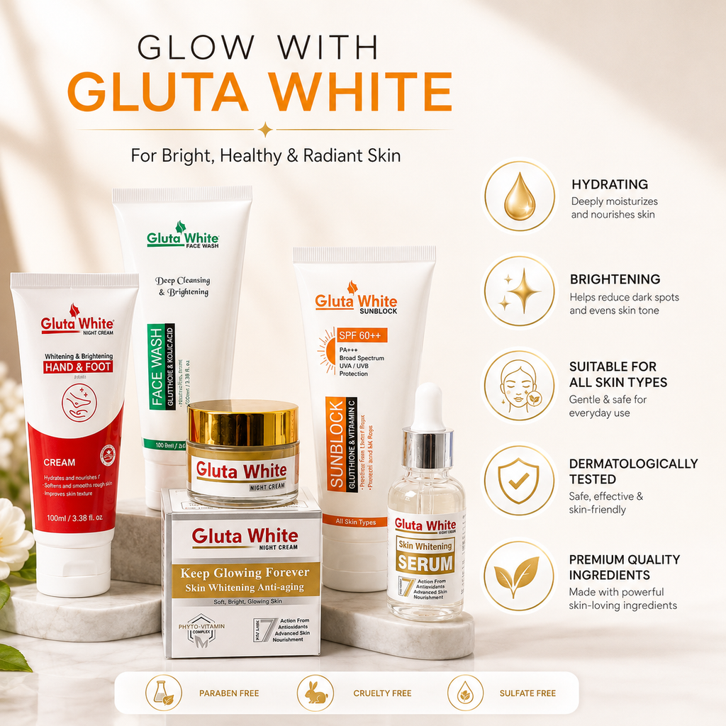 Gluta White Complete Skin Care Set – Face Wash, Night Cream, Serum & Sunblock