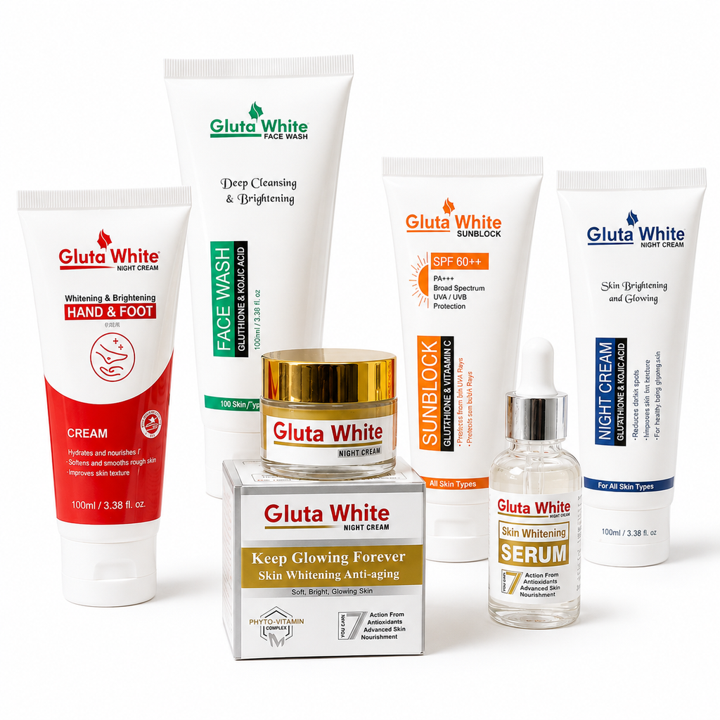 Gluta White Complete Skin Care Set – Face Wash, Night Cream, Serum & Sunblock